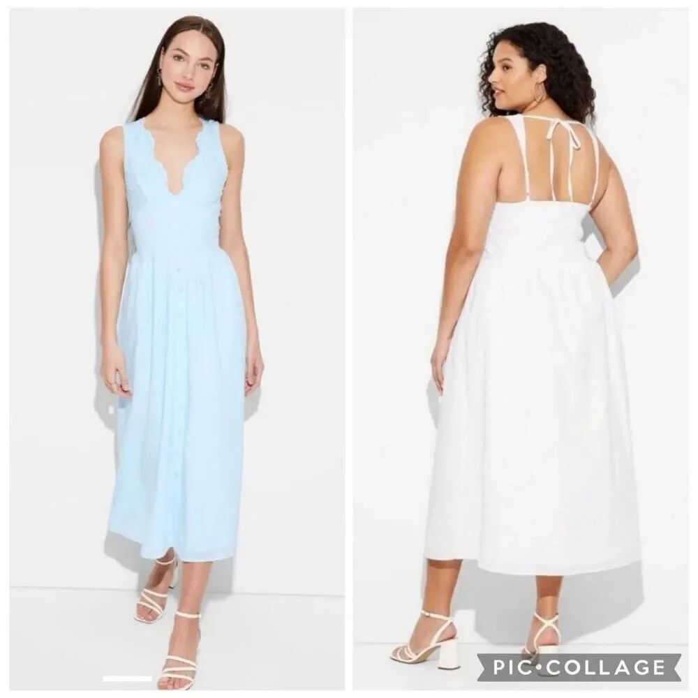 Wild Fable baby blue halter scalloped trim renfaire maxi midi dress XXL